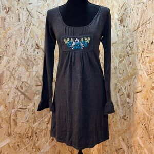 Nick & Mo Embroidered Knit Dress | Boho Long Sleeve | Sweater Dress - Floral - S